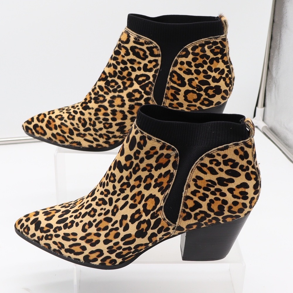 Bella-Vita Ankle Boots Womens 12 Leopard Print Faux Fur Block Heel Excellent